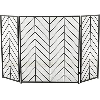 Deco 79 Metal Geometric Foldable Mesh Netting 3 Panel Fireplace Screen with Chevron Pattern, 52 Inch x 1 Inch x 31 Inch, Black Deco 79 Metal Geometric Foldable Mesh Netting 3 Panel Fireplace Screen with Chevron Pattern, 52 Inch x 1 Inch x 31 Inch, Black