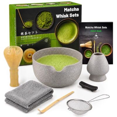 Admygo 7 Piece Matcha Set, Yellow Resin Matcha Whisk, Macha Tea Set with Matcha Spoon, Whisk Holder, Matcha Broom, Shovel, Strainer, Matcha Accessories Japanese Tea Ceremony, Grey White Admygo 7 Piece Matcha Set, Yellow Resin Matcha Whisk, Macha Tea Set with Matcha Spoon, Whisk Holder, Matcha Broom, Shovel, Strainer, Matcha Accessories Japanese Tea Ceremony, Grey White