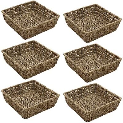 JVL Hand Woven Seagrass Square Storage Tray, H:8 x W:25 x D:25cm, Capacity 4.2L, Set of 6 JVL Hand Woven Seagrass Square Storage Tray, H:8 x W:25 x D:25cm, Capacity 4.2L, Set of 6