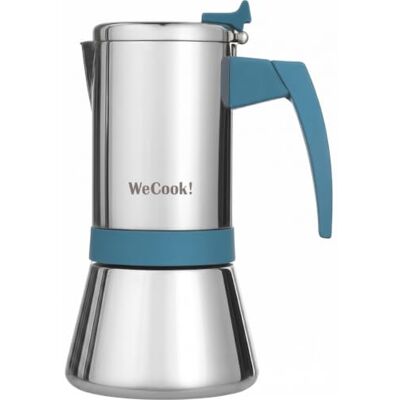 WECOOK! Moka Pot 18/10 Stainless Steel, Induction, Silver-Blue, 6 Cup 18/10 stainless steel, Bakelite soft-touch handle, nickel safety valve, induction/gas/ceramic hobs, measuring spoon included WECOOK! Moka Pot 18/10 Stainless Steel, Induction, Silver-Blue, 6 Cup 18/10 stainless steel, Bakelite soft-touch handle, nickel safety valve, induction/gas/ceramic hobs, measuring spoon included
