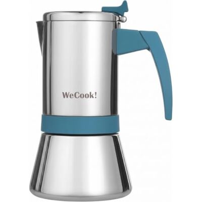 WECOOK! Moka Pot 18/10 Stainless Steel, Induction, Silver-Blue, 9 Cup 18/10 stainless steel, Bakelite soft-touch handle, nickel safety valve, induction/gas/ceramic hobs, measuring spoon included WECOOK! Moka Pot 18/10 Stainless Steel, Induction, Silver-Blue, 9 Cup 18/10 stainless steel, Bakelite soft-touch handle, nickel safety valve, induction/gas/ceramic hobs, measuring spoon included