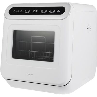 Russell Hobbs Table Top Dishwasher Mini Compact with 3 Place Settings, LED Display, Touch Control, 6 Programmes, Portable & Efficient, Self-Cleaning Function, No Plumbing in White RH3TTDW0D1W Russell Hobbs Table Top Dishwasher Mini Compact with 3 Place Settings, LED Display, Touch Control, 6 Programmes, Portable & Efficient, Self-Cleaning Function, No Plumbing in White RH3TTDW0D1W