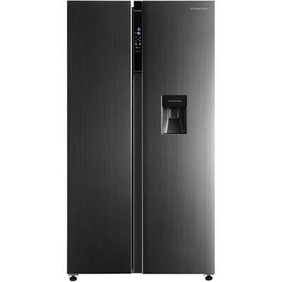 Russell Hobbs Freestanding American Fridge Freezer with Water Dispenser 442 Litre 70/30 in Black Steel, Super Freeze Function 177cm Tall & 90cm Wide with 5 Glass Shelves RH90AFF201DI-WD Russell Hobbs Freestanding American Fridge Freezer with Water Dispenser 442 Litre 70/30 in Black Steel, Super Freeze Function 177cm Tall & 90cm Wide with 5 Glass Shelves RH90AFF201DI-WD