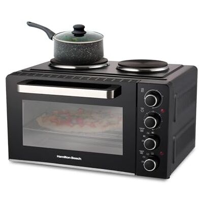 Hamilton Beach Mini Oven, 28L, 3100W, Double Hotplates, Space Saving, Electric Countertop Cooker, Flexible Cooking, Adjustable Temperature Control, 60 Min Timer, Black HB28HDB Hamilton Beach Mini Oven, 28L, 3100W, Double Hotplates, Space Saving, Electric Countertop Cooker, Flexible Cooking, Adjustable Temperature Control, 60 Min Timer, Black HB28HDB