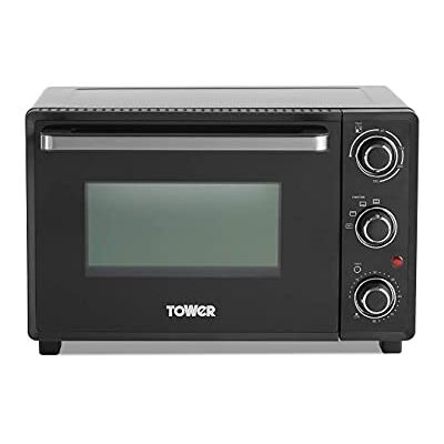 Tower Mini Oven with Adjustable Temperature Control, 90 Minute Timer, Baking Tray and Wire Rack, 23 Litre, Black with Silver Accents, T14043 Tower Mini Oven with Adjustable Temperature Control, 90 Minute Timer, Baking Tray and Wire Rack, 23 Litre, Black with Silver Accents, T14043