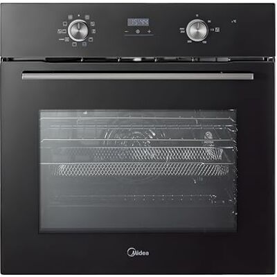 Midea 71L, 60cm Wide, Single Electric Built-in Fan Oven with Air Fry, 12 Oven Functions, Aqua Clean, LED Display, Convection, ECO, MultiLevel Cooking, Color Black MBO65M90D2-BK Midea 71L, 60cm Wide, Single Electric Built-in Fan Oven with Air Fry, 12 Oven Functions, Aqua Clean, LED Display, Convection, ECO, MultiLevel Cooking, Color Black MBO65M90D2-BK