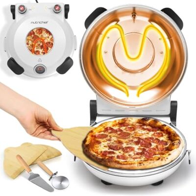 NutriChef Electric Indoor Pizza Oven, 30cm Countertop Cooker with Temp Control, Viewing Window, Non-Stick Stone, Heats to 425°C, Easy Clean Pizza's Maker Machine for Home, White NutriChef Electric Indoor Pizza Oven, 30cm Countertop Cooker with Temp Control, Viewing Window, Non-Stick Stone, Heats to 425°C, Easy Clean Pizza's Maker Machine for Home, White