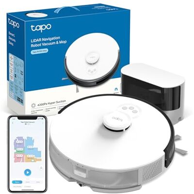 Tapo RV30C Mop 4200Pa Robot Vacuum Cleaner with Mop,Quick 8 mins Mapping LiDAR+IMU Dual Navigation,3 hour Cleaning,Quiet Robot Hoover,Auto Charging Robotic Vacuums,Alexa & Google Tapo RV30C Mop 4200Pa Robot Vacuum Cleaner with Mop,Quick 8 mins Mapping LiDAR+IMU Dual Navigation,3 hour Cleaning,Quiet Robot Hoover,Auto Charging Robotic Vacuums,Alexa & Google