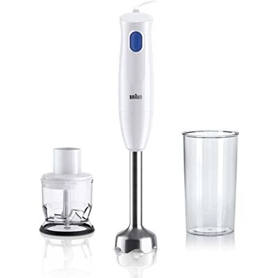 Braun MultiQuick 1 Hand Mixer MQ10.201MWH, Lightweight Mixer with EasyTwist Technology, One Speed, 350ml Chopper and 600ml Beaker Included, 450W, White Braun MultiQuick 1 Hand Mixer MQ10.201MWH, Lightweight Mixer with EasyTwist Technology, One Speed, 350ml Chopper and 600ml Beaker Included, 450W, White