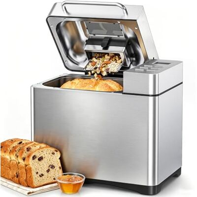 JUMMICO Fully Automatic Bread Maker – 19 Programs & 1000g Capacity – 3 Browning Levels, Timer, 710W, Viewing Window & Recipe Book – Stainless Steel JUMMICO Fully Automatic Bread Maker – 19 Programs & 1000g Capacity – 3 Browning Levels, Timer, 710W, Viewing Window & Recipe Book – Stainless Steel