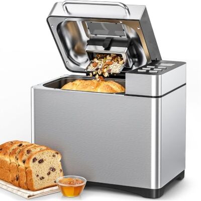 JUMMICO Bread Maker Silver/Black – 19 Programs, 1000g Capacity, 3 Browning Levels, Timer, 710W, Including Viewing Window & Recipe Book – Fully Automatic Bread Machine JUMMICO Bread Maker Silver/Black – 19 Programs, 1000g Capacity, 3 Browning Levels, Timer, 710W, Including Viewing Window & Recipe Book – Fully Automatic Bread Machine