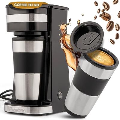 Clatronic Coffee Machine with Coffee To Go Mug 400 ml Suitable for All Standard Drink Holders (e.g. Car) Filter Coffee Machine with Stainless Steel Cup and Aroma Lid Coffee Machine Small KA 3733 Clatronic Coffee Machine with Coffee To Go Mug 400 ml Suitable for All Standard Drink Holders (e.g. Car) Filter Coffee Machine with Stainless Steel Cup and Aroma Lid Coffee Machine Small KA 3733