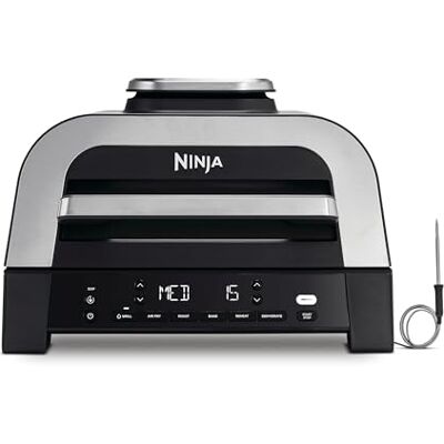 Ninja 6-in-1 MAX Indoor Grill & Air Fryer, 6 Cooking Functions, Make Up to 6 Burgers, 3.8L Capacity, Low Smoke, Includes Digital Meat Thermometer, Grey/Silver, DG551UK Ninja 6-in-1 MAX Indoor Grill & Air Fryer, 6 Cooking Functions, Make Up to 6 Burgers, 3.8L Capacity, Low Smoke, Includes Digital Meat Thermometer, Grey/Silver, DG551UK
