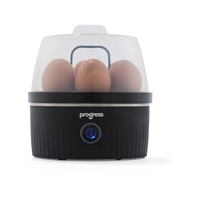 PROGRESS Echo Egg Cooker – 7 Boiled Eggs & 2 Poached Eggs Capacity, 400W, Cook Soft/Hard-Boiled, Indicator Light, Compact Design, Includes Measuring Cup, Removable Egg Rack & Egg Poachers, Black PROGRESS Echo Egg Cooker – 7 Boiled Eggs & 2 Poached Eggs Capacity, 400W, Cook Soft/Hard-Boiled, Indicator Light, Compact Design, Includes Measuring Cup, Removable Egg Rack & Egg Poachers, Black