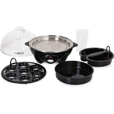 Tower Multi-Function Egg Cooker, 360W, Black Egg Poaching for up to 7 eggs, Omelette Tray & Dishwasher Safe, T19023 Tower Multi-Function Egg Cooker, 360W, Black Egg Poaching for up to 7 eggs, Omelette Tray & Dishwasher Safe, T19023