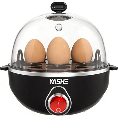 YASHE Rapid Egg Cooker, 7 Egg Capacity Electric Egg Boiler for Hard, Medium, Soft Boiled Eggs, with Measuring Cup, BPA-Free Tray & Lid, Auto Shut-Off Overheat Protection, Black YASHE Rapid Egg Cooker, 7 Egg Capacity Electric Egg Boiler for Hard, Medium, Soft Boiled Eggs, with Measuring Cup, BPA-Free Tray & Lid, Auto Shut-Off Overheat Protection, Black