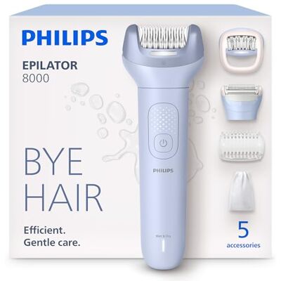 Philips Epilator Series 8000 Cordless Wet and Dry Electric Epilator, Hair Removal for Legs and Body, with ProGuide, 5 Accessories, 60 min. Runtime, Model BRE709/00 Philips Epilator Series 8000 Cordless Wet and Dry Electric Epilator, Hair Removal for Legs and Body, with ProGuide, 5 Accessories, 60 min. Runtime, Model BRE709/00