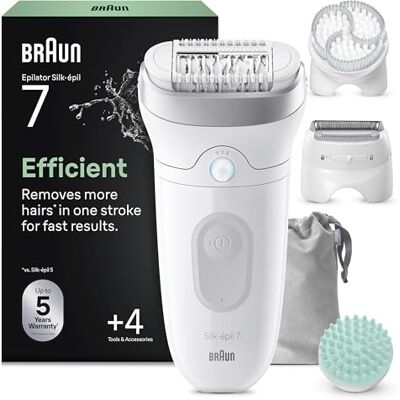 Braun Silk·épil 7 SkinSpa, All-in-One Set Epilator, Silver, SE7-081 Wide Head for Easy Hair Removal, Wet & Dry, Lasting Smooth Skin, Includes Massage Pad, Shaver Head and Trimmer Comb Braun Silk·épil 7 SkinSpa, All-in-One Set Epilator, Silver, SE7-081 Wide Head for Easy Hair Removal, Wet & Dry, Lasting Smooth Skin, Includes Massage Pad, Shaver Head and Trimmer Comb