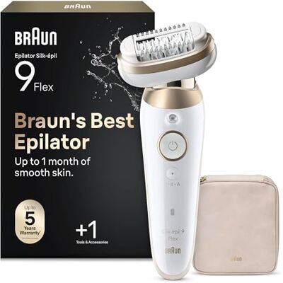 Braun Silk·épil 9 Flex, Epilator with 360° Flexible Head for Easy Hair Removal, Wet & Dry, Lasting Smooth Skin, Includes Shaver Head and Trimmer Comb, 9-030 3D, Gold Braun Silk·épil 9 Flex, Epilator with 360° Flexible Head for Easy Hair Removal, Wet & Dry, Lasting Smooth Skin, Includes Shaver Head and Trimmer Comb, 9-030 3D, Gold
