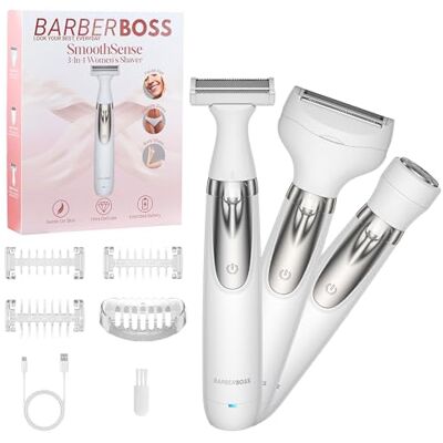 BARBERBOSS Women’s Electric Shaver, 3-in-1 Portable Lady Shaver, Body, Bikini, Face Womens Groomer, Cordless Wet & Dry Women’s Razor, Facial Hair Remover, USB Rechargeable Ladies Groomer, QR-8003 BARBERBOSS Women’s Electric Shaver, 3-in-1 Portable Lady Shaver, Body, Bikini, Face Womens Groomer, Cordless Wet & Dry Women’s Razor, Facial Hair Remover, USB Rechargeable Ladies Groomer, QR-8003