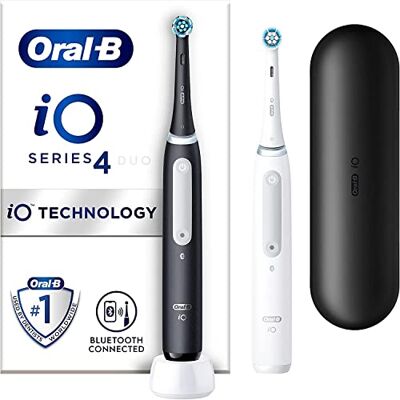 Oral-B iO4 2x Electric Toothbrushes For Adults, 2 Toothbrush Heads & 1 Travel Case, 4 Modes With Teeth Whitening, UK 2 Pin Plug, Black and White Oral-B iO4 2x Electric Toothbrushes For Adults, 2 Toothbrush Heads & 1 Travel Case, 4 Modes With Teeth Whitening, UK 2 Pin Plug, Black and White