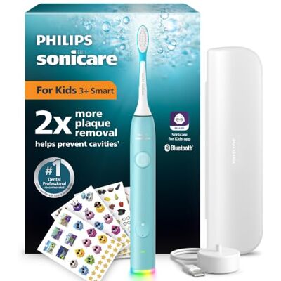 Philips Sonicare for Kids Smart Electric Toothbrush − Sonic Toothbrush with App, for Children 3+, 2 Gentle Modes, 2-Minute Light & Sound Timer, 2 Brush Heads (Standard & Mini), Teal, Model HX6600/13 Philips Sonicare for Kids Smart Electric Toothbrush − Sonic Toothbrush with App, for Children 3+, 2 Gentle Modes, 2-Minute Light & Sound Timer, 2 Brush Heads (Standard & Mini), Teal, Model HX6600/13