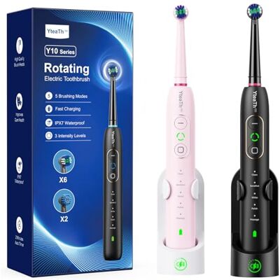 YTEATH PRO 2 Pack Rotating Electric Toothbrush with10 Brush Heads for Adults and Kids, 3 Intensities 5 Modes, Wireless Wall Charging Station, Electric Toothbrush with 2-Minute Smart Timer YTEATH PRO 2 Pack Rotating Electric Toothbrush with10 Brush Heads for Adults and Kids, 3 Intensities 5 Modes, Wireless Wall Charging Station, Electric Toothbrush with 2-Minute Smart Timer
