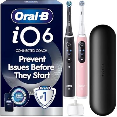 Oral-B iO 6 Electric Toothbrush 2-Pack for Couples or Family Black Lava & Pink Sand 2 Brush Heads Long-Lasting Battery Premium Travel Case Oral-B iO 6 Electric Toothbrush 2-Pack for Couples or Family Black Lava & Pink Sand 2 Brush Heads Long-Lasting Battery Premium Travel Case