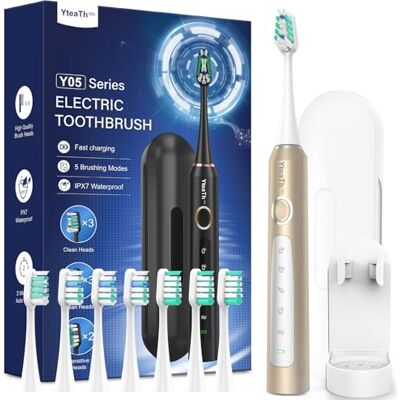 YTEATH PRO Sonic Electric Toothbrush for Adults, 8 Heads, 90-Day Battery, Travel Case 5 Modes, 2 Minute Brushing Timer, 2 Types Toothbrush Heads, Sensitive brush head YTEATH PRO Sonic Electric Toothbrush for Adults, 8 Heads, 90-Day Battery, Travel Case 5 Modes, 2 Minute Brushing Timer, 2 Types Toothbrush Heads, Sensitive brush head