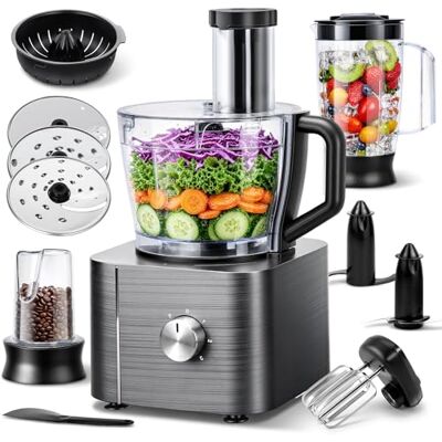 TopStrong Food Processor, 11-in-1 Food processor and Blender with Chopping Blending Kneading Grinding Whisking Juicing, 3 Speeds Plus Pulse, 3.2 L Bowl and 1.5L Jug Blender, Grey, 1100W TopStrong Food Processor, 11-in-1 Food processor and Blender with Chopping Blending Kneading Grinding Whisking Juicing, 3 Speeds Plus Pulse, 3.2 L Bowl and 1.5L Jug Blender, Grey, 1100W