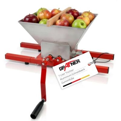 Grafner Fruit Mill, 7 Litres, Solid Design with Hand Crank, Apple Press, Berry Mill, Grape Mill, Juicer, Fruit Shredder, Mash Mill, Fruit Press Grafner Fruit Mill, 7 Litres, Solid Design with Hand Crank, Apple Press, Berry Mill, Grape Mill, Juicer, Fruit Shredder, Mash Mill, Fruit Press