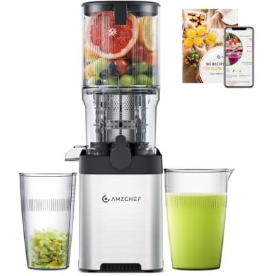 AMZCHEF Cold Press Juicer, 135mm Extra Large Feed Chute Whole Fruit & Vegetable Juicer, High Juice Yield Slow Masticating Juicer, Auto-Cutting, Triple Filter, Stainless Steel AMZCHEF Cold Press Juicer, 135mm Extra Large Feed Chute Whole Fruit & Vegetable Juicer, High Juice Yield Slow Masticating Juicer, Auto-Cutting, Triple Filter, Stainless Steel