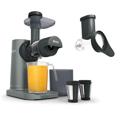 Ninja 3-in-1 Cold Press Juicer with Slice and Shred Blades, 700ml Jug and 1.1L Pulp Container, Make Fresh Juices and Process Vegetables, Compact, Dishwasher Safe Removeable Parts, Grey JC152UK Ninja 3-in-1 Cold Press Juicer with Slice and Shred Blades, 700ml Jug and 1.1L Pulp Container, Make Fresh Juices and Process Vegetables, Compact, Dishwasher Safe Removeable Parts, Grey JC152UK