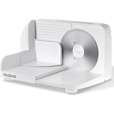 YASHE Foldable Electric Food Slicer, 180W Meat Slicer with Adjustable Thickness 0–15 mm, 17 cm Stainless Steel Blade, Compact & Easy to Store for Meat, Cheese, Bread & Vegetables, White YASHE Foldable Electric Food Slicer, 180W Meat Slicer with Adjustable Thickness 0–15 mm, 17 cm Stainless Steel Blade, Compact & Easy to Store for Meat, Cheese, Bread & Vegetables, White