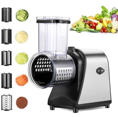 COOCHEER Professional Vegetable Slicer Electric 250 W, 5-in-1 Stainless Steel Vegetable Cutter Kitchen Grater with 5 Blades and Large Filling Slot for Fruit, Vegetables, Cheese and Daily Use COOCHEER Professional Vegetable Slicer Electric 250 W, 5-in-1 Stainless Steel Vegetable Cutter Kitchen Grater with 5 Blades and Large Filling Slot for Fruit, Vegetables, Cheese and Daily Use