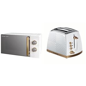 Russell Hobbs 17 Litre 700W White Solo Manual Microwave With Groove Design & 26391 Groove 2 Slice Toaster, Tactile 3D Design Bread Toaster with Frozen, Cancel and Reheat Settings, 850 Watts, White