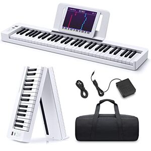 Donner Folding Piano Keyboard, 61 Keys Sensitive Electric Piano, Portable Beginner Digital Foldable Keyboard with Music Rest, Bag, Pedal, DP-06 White Donner Folding Piano Keyboard, 61 Keys Sensitive Electric Piano, Portable Beginner Digital Foldable Keyboard with Music Rest, Bag, Pedal, DP-06 White