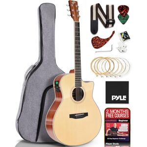 Pyle Electro Acoustic Guitar Full Size Dreadnought Cutaway with EQ and Tuner, Natural Matte Finish Spruce and Mahogany Body Complete Starter Kit Pyle Electro Acoustic Guitar Full Size Dreadnought Cutaway with EQ and Tuner, Natural Matte Finish Spruce and Mahogany Body Complete Starter Kit