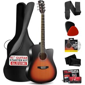 Pyle Steel String Acoustic Guitar Kit, 4/4 Full Size 104cm Cutaway All-Wood Acoustic Guitar with Premium Accessory Set, Upgraded Gig Bag, Sunburst Teardrop Matte Finish, Beginner Guitar for Adults Pyle Steel String Acoustic Guitar Kit, 4/4 Full Size 104cm Cutaway All-Wood Acoustic Guitar with Premium Accessory Set, Upgraded Gig Bag, Sunburst Teardrop Matte Finish, Beginner Guitar for Adults