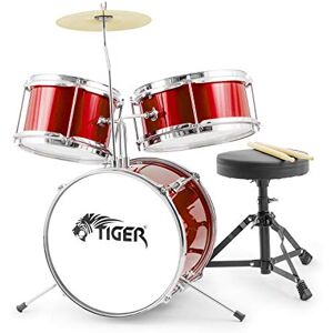 Tiger JDS7-RD Junior Kids Drum Kit 3-Piece Beginners Childrens Drum Set with Snare, Tom, Bass Drum, Bass Drum Pedal, Cymbal, Throne and Sticks Red Tiger JDS7-RD Junior Kids Drum Kit 3-Piece Beginners Childrens Drum Set with Snare, Tom, Bass Drum, Bass Drum Pedal, Cymbal, Throne and Sticks Red