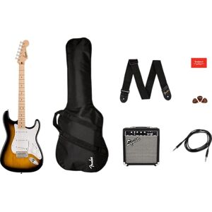 Fender Squier by Sonic Stratocaster Electric Guitar Pack, Maple Fingerboard in 2 Colour Sunburst, Gig Bag, Squier Frontman 10W Guitar Amp, Picks, Strap, Cable, Comes with Free Virtual Lessons Fender Squier by Sonic Stratocaster Electric Guitar Pack, Maple Fingerboard in 2 Colour Sunburst, Gig Bag, Squier Frontman 10W Guitar Amp, Picks, Strap, Cable, Comes with Free Virtual Lessons