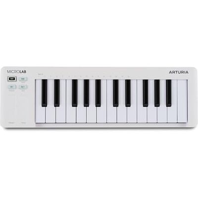 Arturia MicroLab MK3 Compact 25 Key Velocity Sensitive MIDI Controller Keyboard, Dual Touch Strips, Chord Mode, Sustain Pedal Input White Arturia MicroLab MK3 Compact 25 Key Velocity Sensitive MIDI Controller Keyboard, Dual Touch Strips, Chord Mode, Sustain Pedal Input White