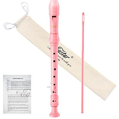 Eastar Soprano Recorder Instrument for Kids Beginners, German Fingering C Key with Cleaning Kit, Thumb Rest, Cotton Bag, Fingering Chart, ERS-21GP, Pink, School-Approved Eastar Soprano Recorder Instrument for Kids Beginners, German Fingering C Key with Cleaning Kit, Thumb Rest, Cotton Bag, Fingering Chart, ERS-21GP, Pink, School-Approved