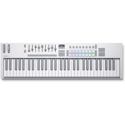 Novation Launchkey 61 White MK4 USB MIDI Keyboard Controller USB, 61 Semi-Weighted Keys, White, 16 Pads with Polyphonic Aftertouch, 9 Faders, Pitch/Mod Wheels, OLED Display, Scale Mode Novation Launchkey 61 White MK4 USB MIDI Keyboard Controller USB, 61 Semi-Weighted Keys, White, 16 Pads with Polyphonic Aftertouch, 9 Faders, Pitch/Mod Wheels, OLED Display, Scale Mode