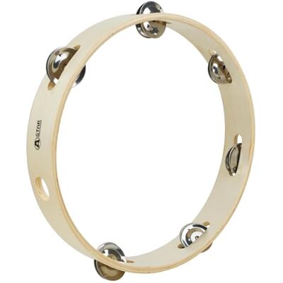 A-Star 10 inch/25cm Handheld Wooden Headless Tambourine, Traditional Single Jingle Bell Row A-Star 10 inch/25cm Handheld Wooden Headless Tambourine, Traditional Single Jingle Bell Row