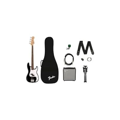 Fender Squier by Debut Precision Bass Pack, Includes Amp, Tuner, Stand, Gig Bag, Cable, Strap and Free Virtual Lessons, Perfect for Beginners, Black Fender Squier by Debut Precision Bass Pack, Includes Amp, Tuner, Stand, Gig Bag, Cable, Strap and Free Virtual Lessons, Perfect for Beginners, Black