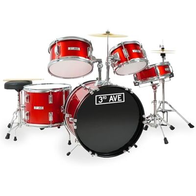 3rd Avenue Junior Kids Beginner Drum Kit, 5-Piece Drum Set with Cymbal, Stool & Sticks in Red FREE 6 Month Lessons 3rd Avenue Junior Kids Beginner Drum Kit, 5-Piece Drum Set with Cymbal, Stool & Sticks in Red FREE 6 Month Lessons