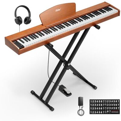 Eastar EP-80 Piano Keyboard 88 Keys, Full Size Electric Keyboard Piano with Velocity-Sensitive Key, Portable Beginner Digital Piano Bundle Piano Stand, Sustain Pedal, Music Stand and Headphones, Brown Eastar EP-80 Piano Keyboard 88 Keys, Full Size Electric Keyboard Piano with Velocity-Sensitive Key, Portable Beginner Digital Piano Bundle Piano Stand, Sustain Pedal, Music Stand and Headphones, Brown