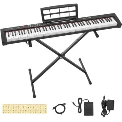 VEVOR Digital Piano 88 Keys Semi Weighted Keyboard Portable Stand Black for Beginner, 128 Tones, 128 Rhythms, Dual Power Supply Electronic Piano, with Pedal, Headphone Jack, USB/MIDI, Music Stand VEVOR Digital Piano 88 Keys Semi Weighted Keyboard Portable Stand Black for Beginner, 128 Tones, 128 Rhythms, Dual Power Supply Electronic Piano, with Pedal, Headphone Jack, USB/MIDI, Music Stand