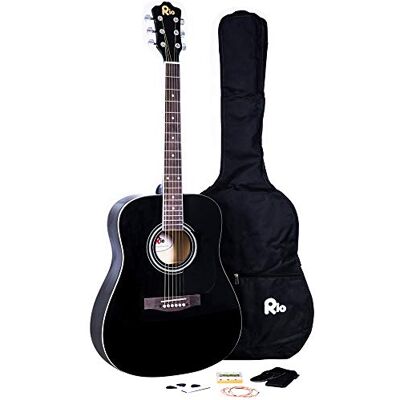 Rio RayGar Black 41 Inches 4/4 Full Size Acoustic Guitar Package Pack Outfit Beginner Dreadnought Steel String NEW (Black) Rio RayGar Black 41 Inches 4/4 Full Size Acoustic Guitar Package Pack Outfit Beginner Dreadnought Steel String NEW (Black)
